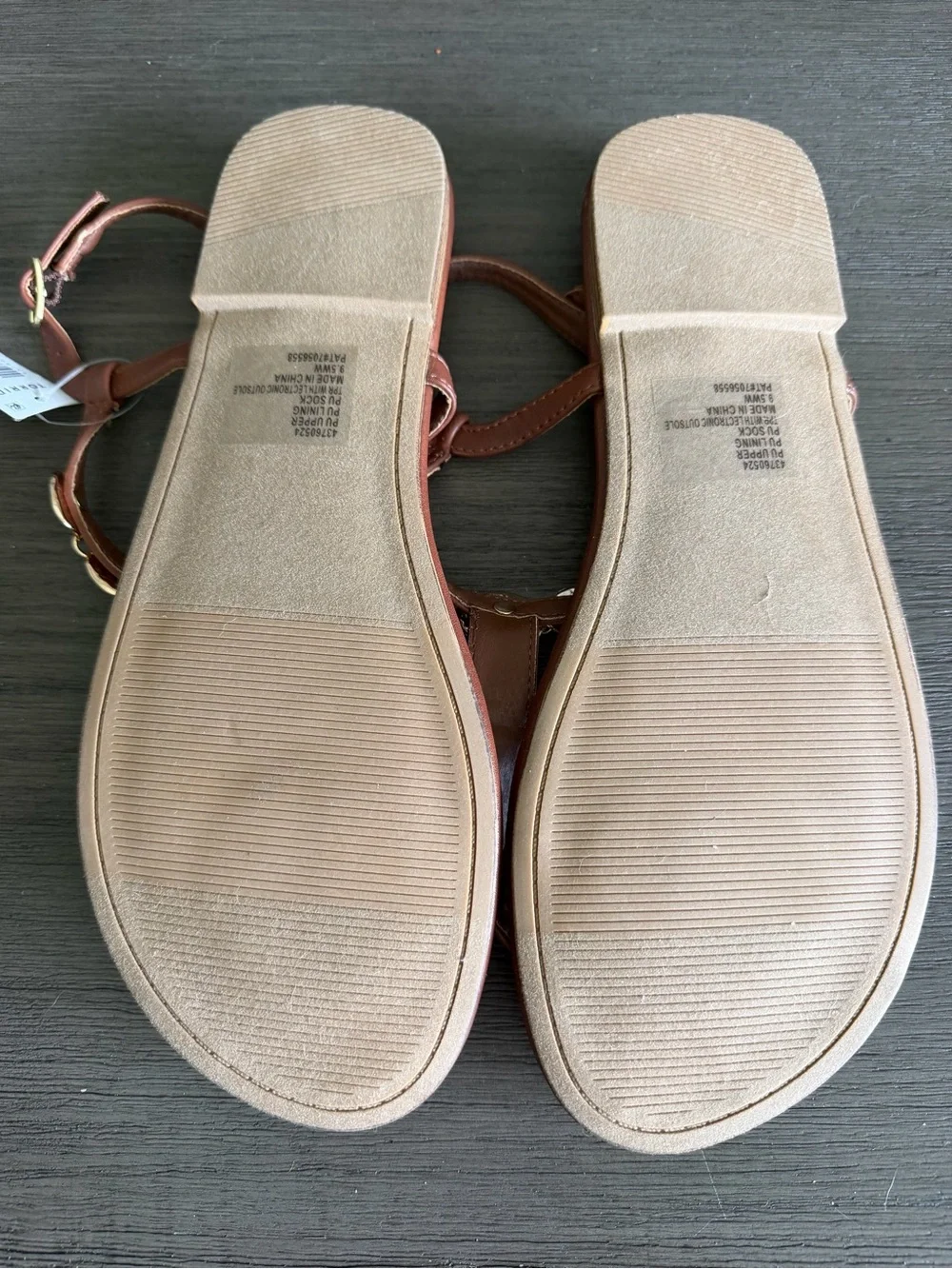 torrid Brown Leather T-Strap Sandals with Gold Coin Accents